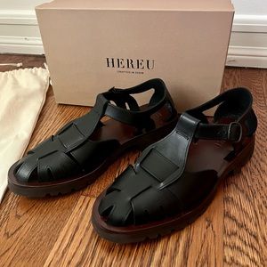Hereu Fisherman Pesca Sport Black Leather Calfskin Sandals NIB New 39 / 9